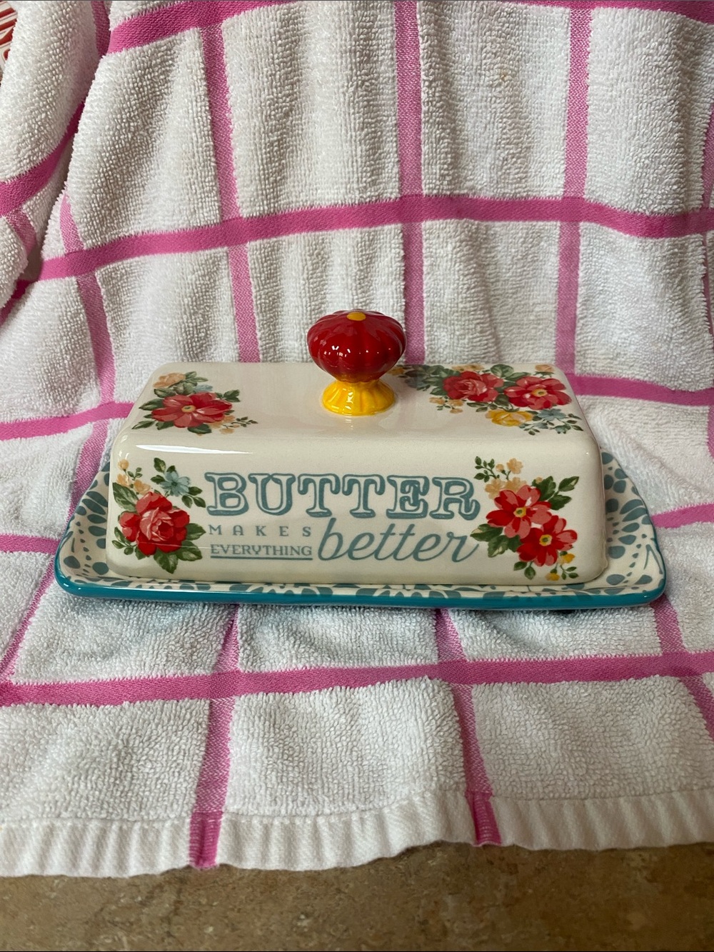 The Pioneer Woman Ceramic Vintage Floral 2pc Butter Holder